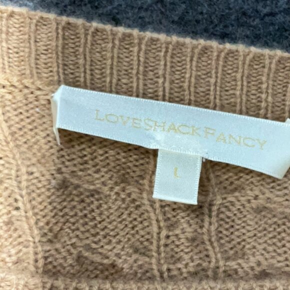 LoveShackFancy Wool Cashmere Cropped Sweater Light Brown Womens Large - Picture 6 of 8